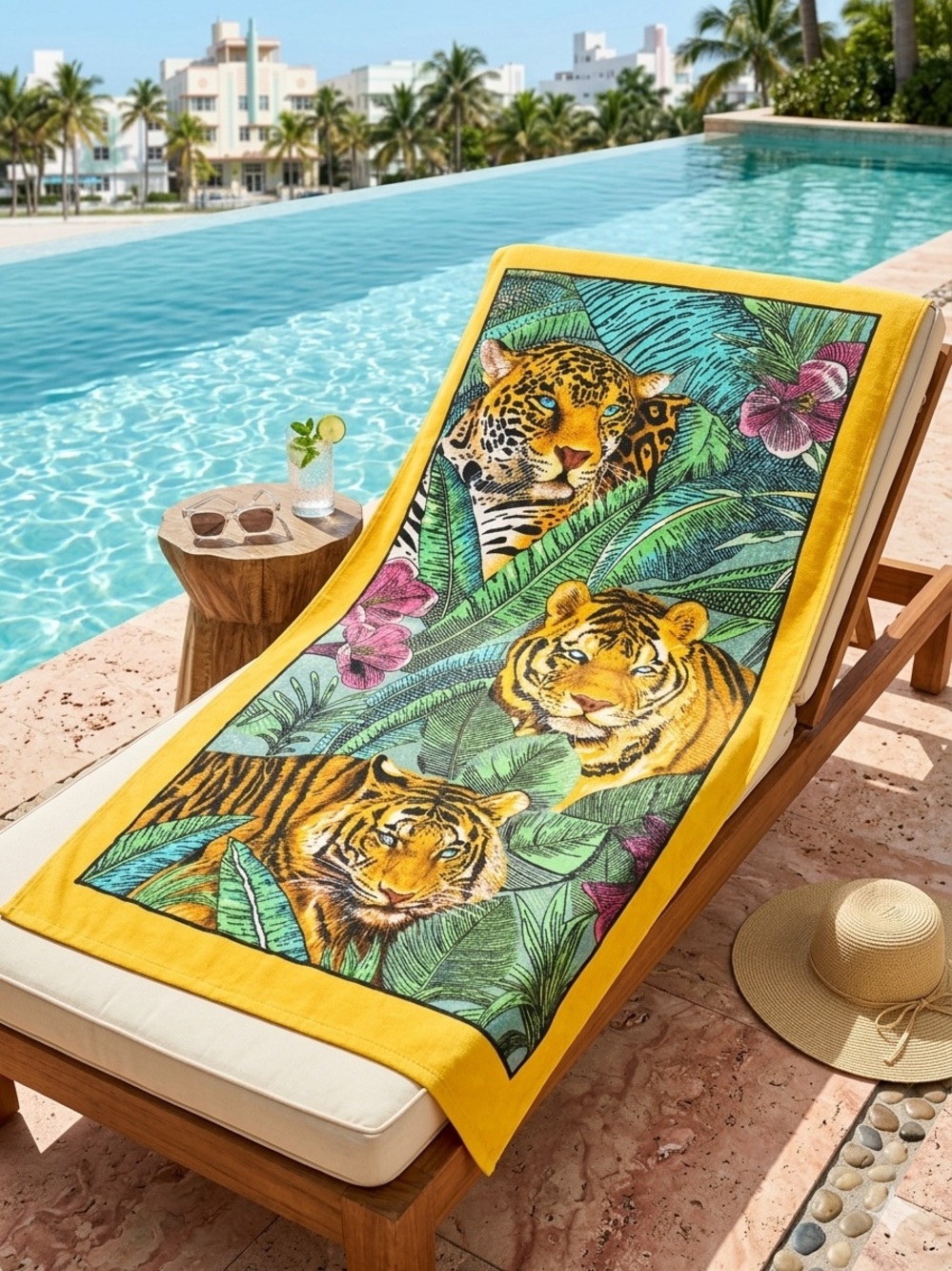 Vintage Y2K Hiltex Jungle Cats Beach Towel 🌴🐅🐆